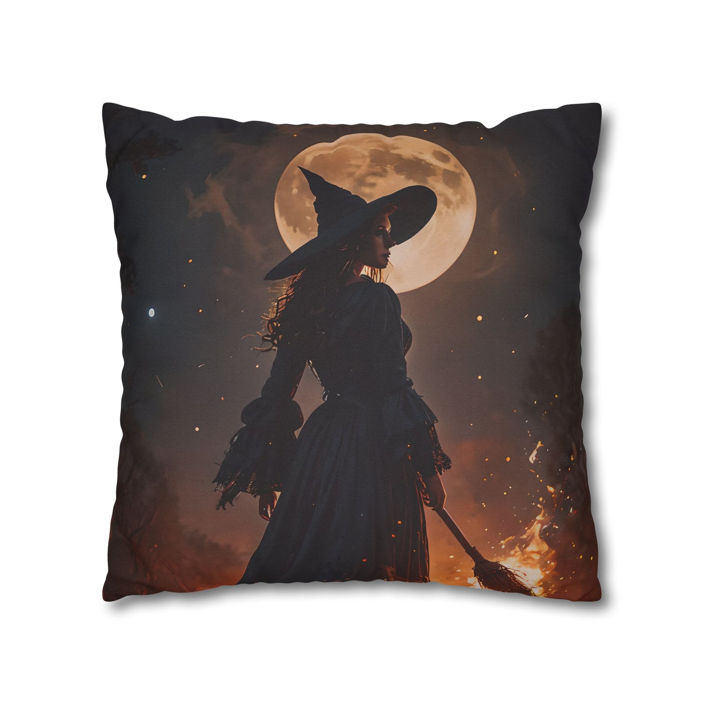 Witch Silhouette Moon Pillow Cover