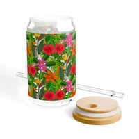 Tropical Floral Pattern Sipper Glass