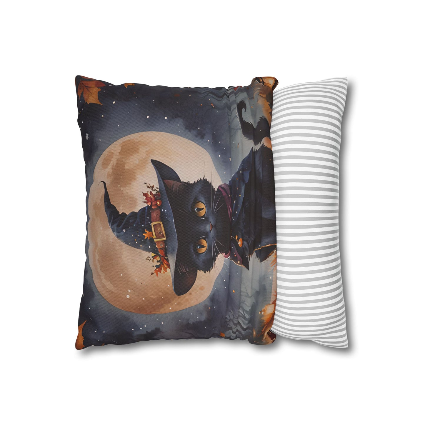Black Cat in Witch Hat Pillow Cover