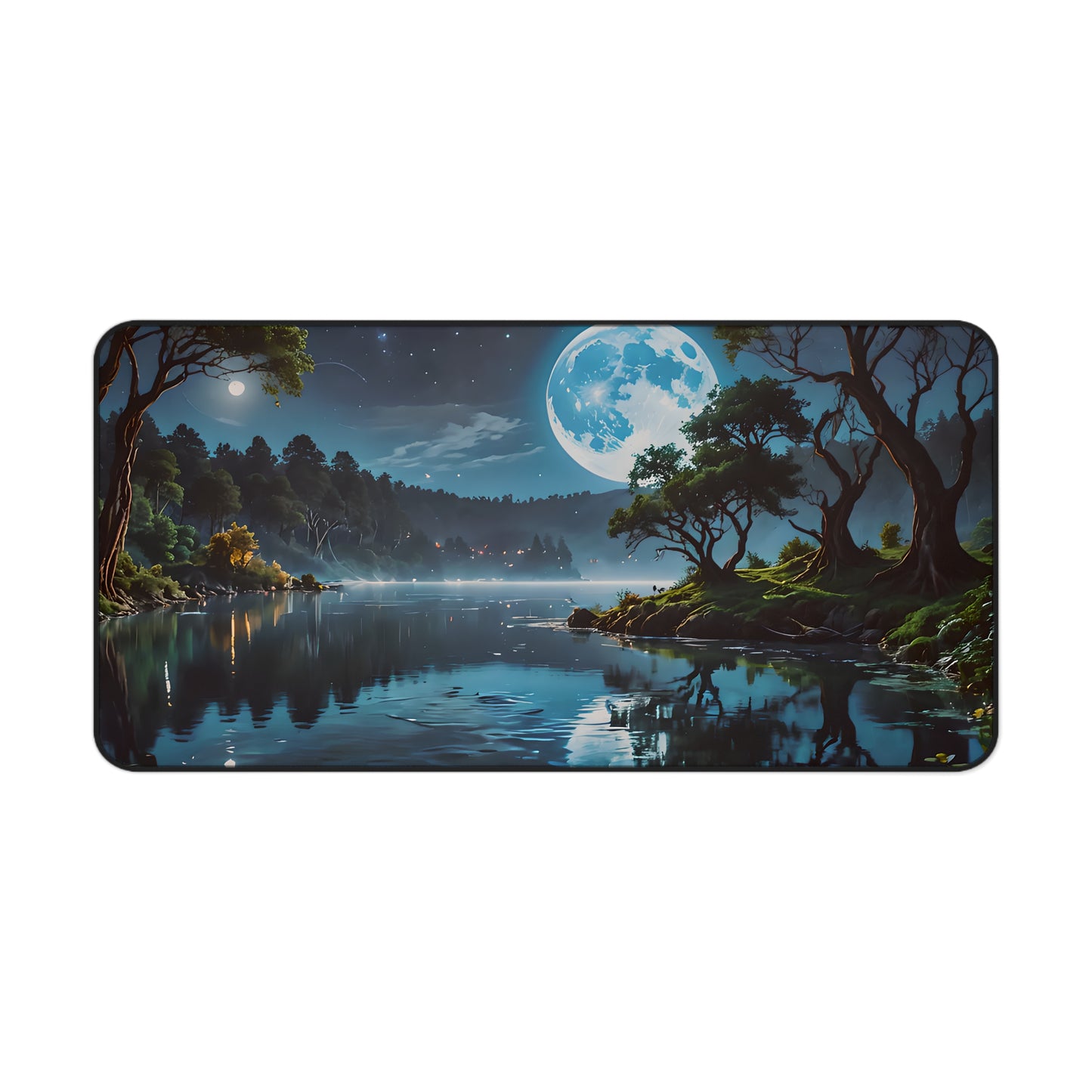 Tranquil Moonlit Lake Desk Mat