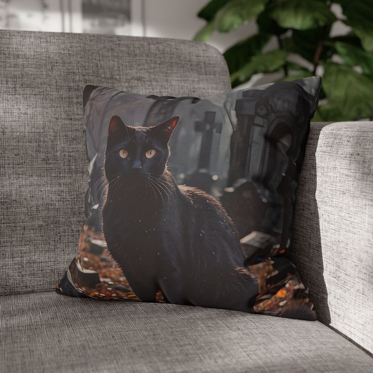 Black Cat Graveyard Pillow Cover