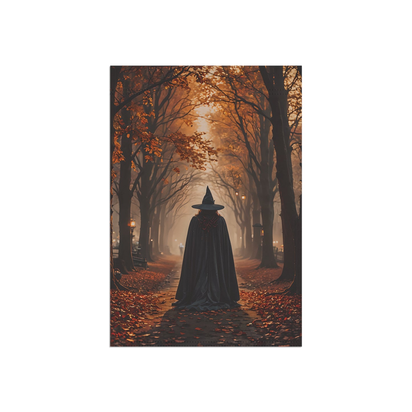 Witch in Autumn Path Garden Flag