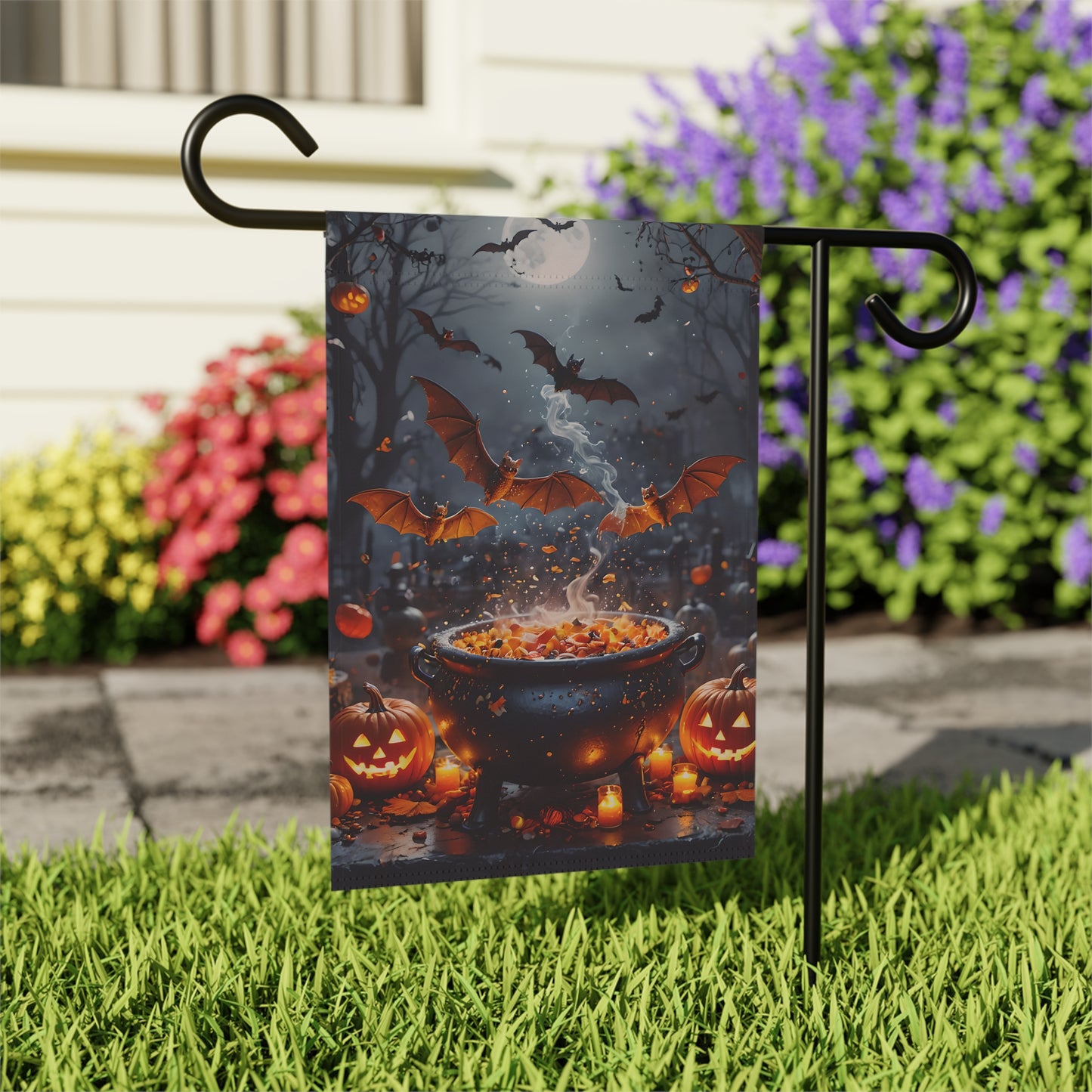 Spooky Cauldron Garden Flag