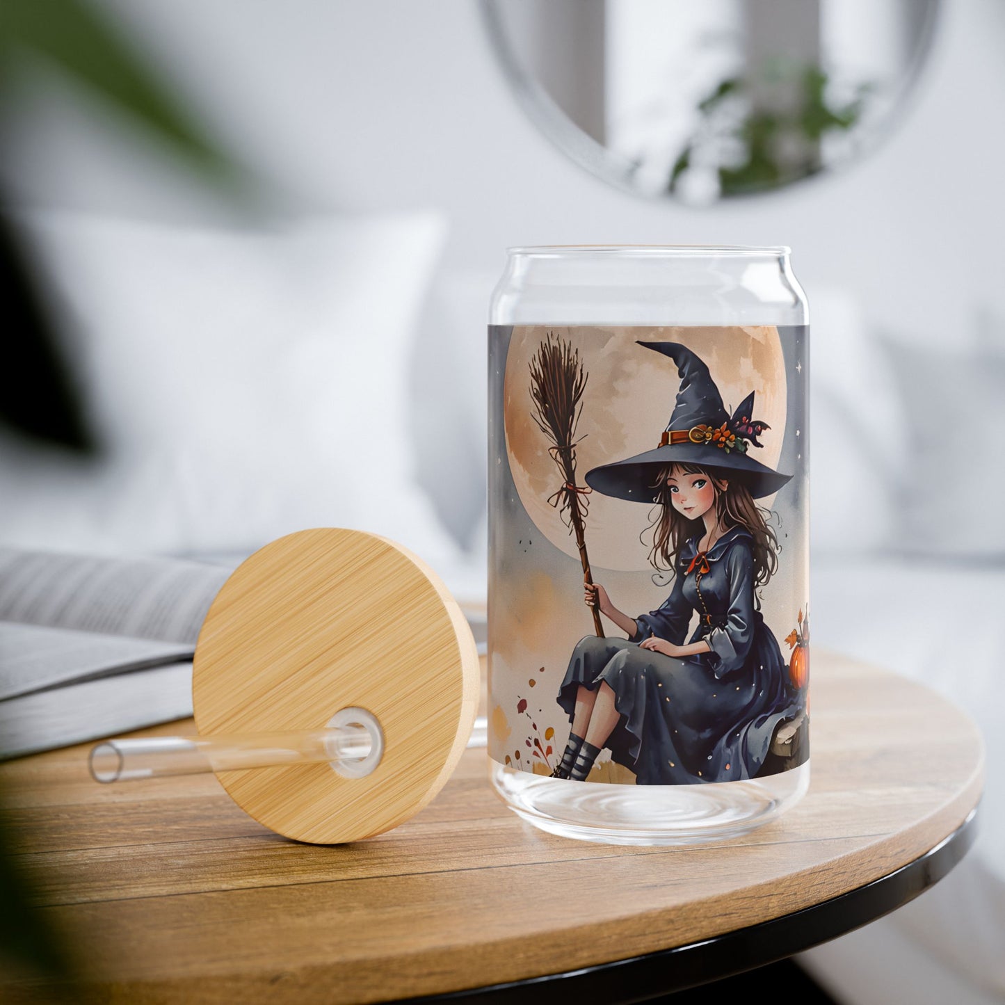 Cute Witch Moon Sipper Glass