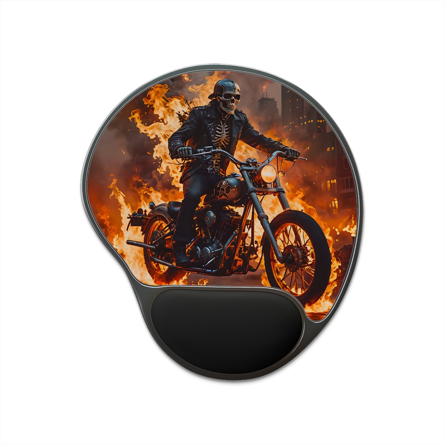 Flaming Skeleton Biker Mouse Pad with Wrist Rest