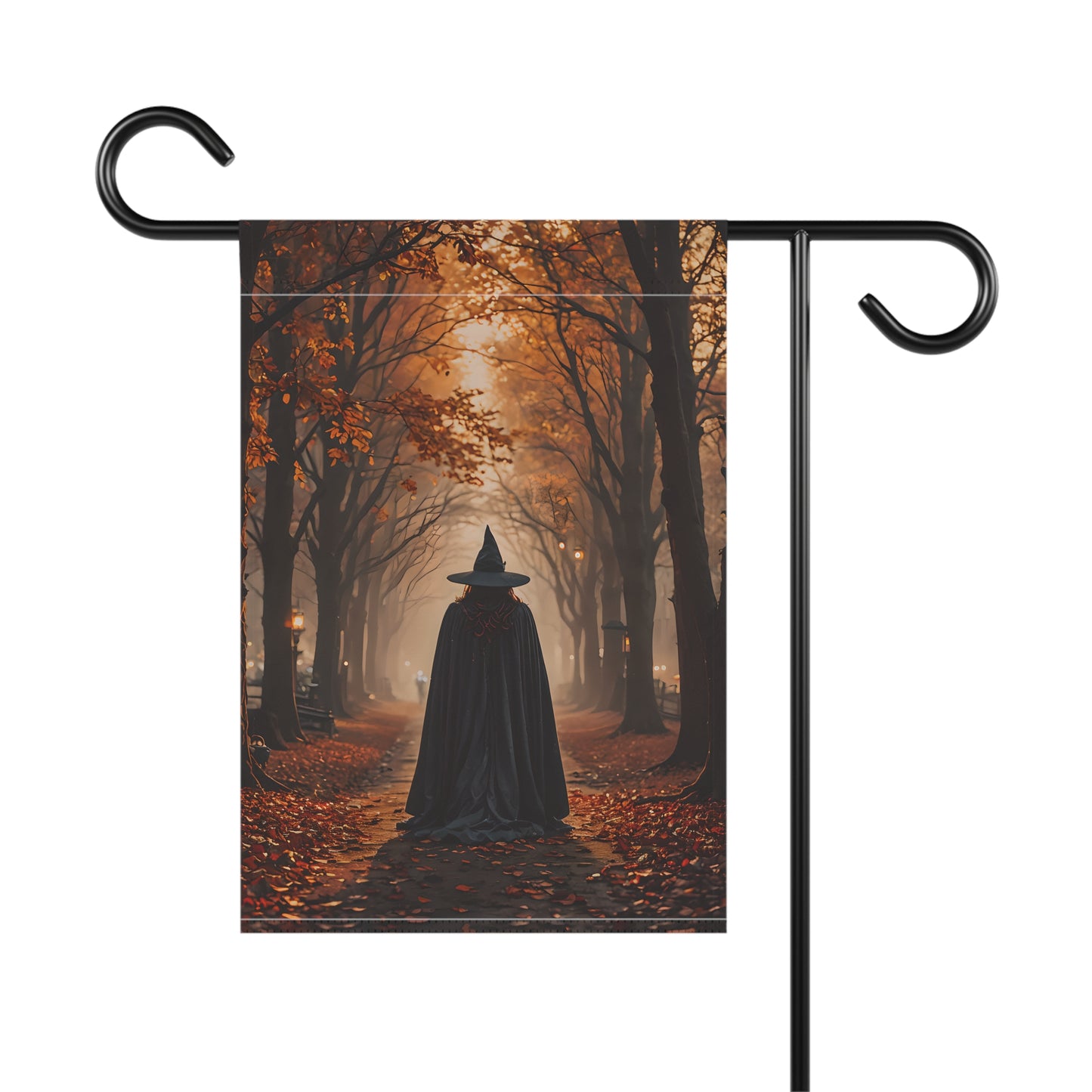 Witch in Autumn Path Garden Flag