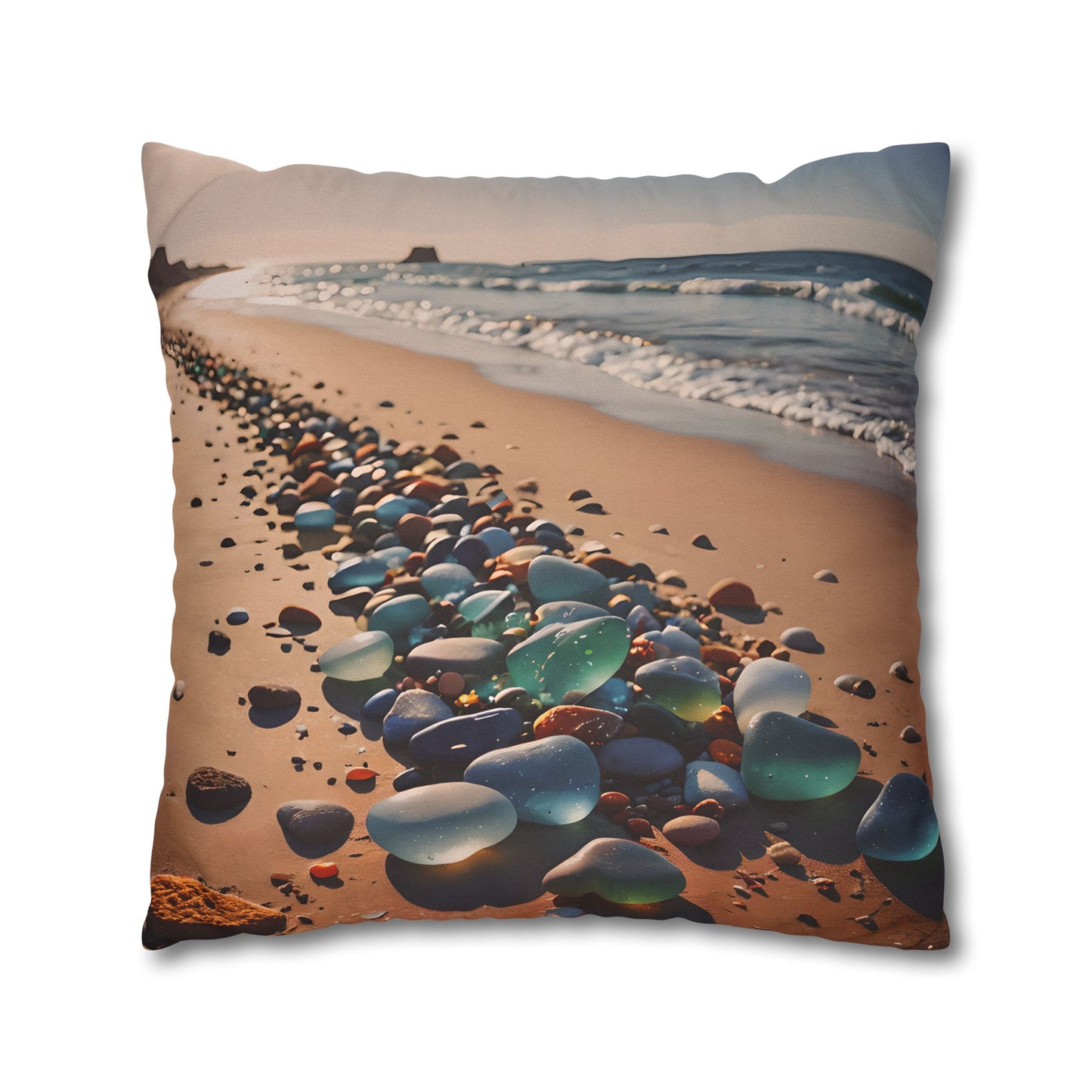 Colorful Sea Glass on Beach Pillowcase