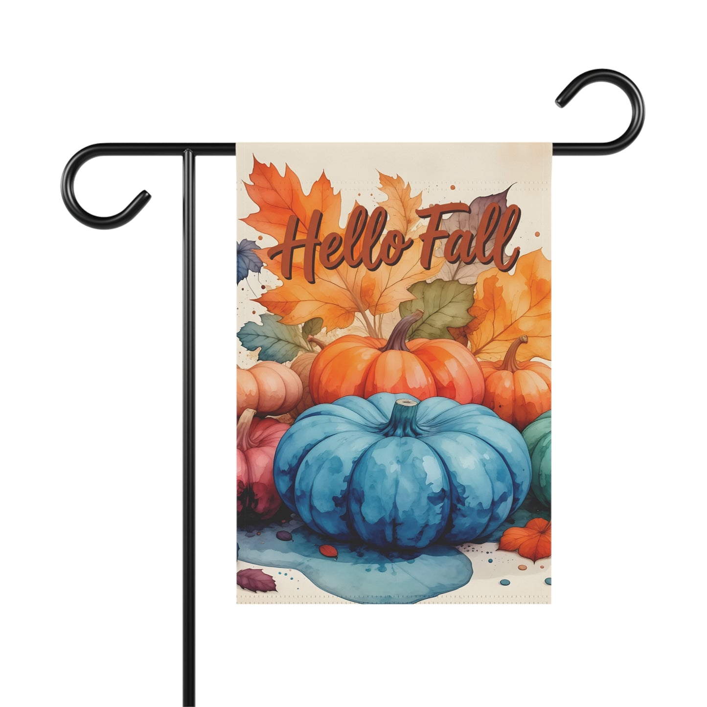 Hello Fall Watercolor Pumpkin Garden Flag