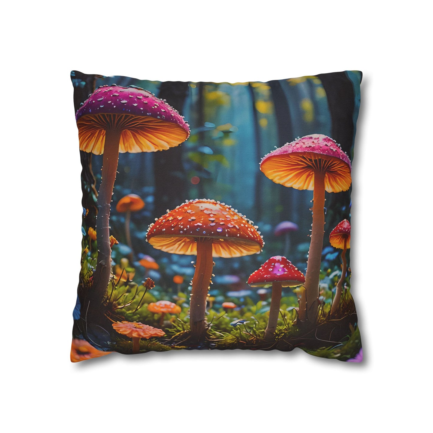 Colorful Forest Mushrooms Pillow Cover