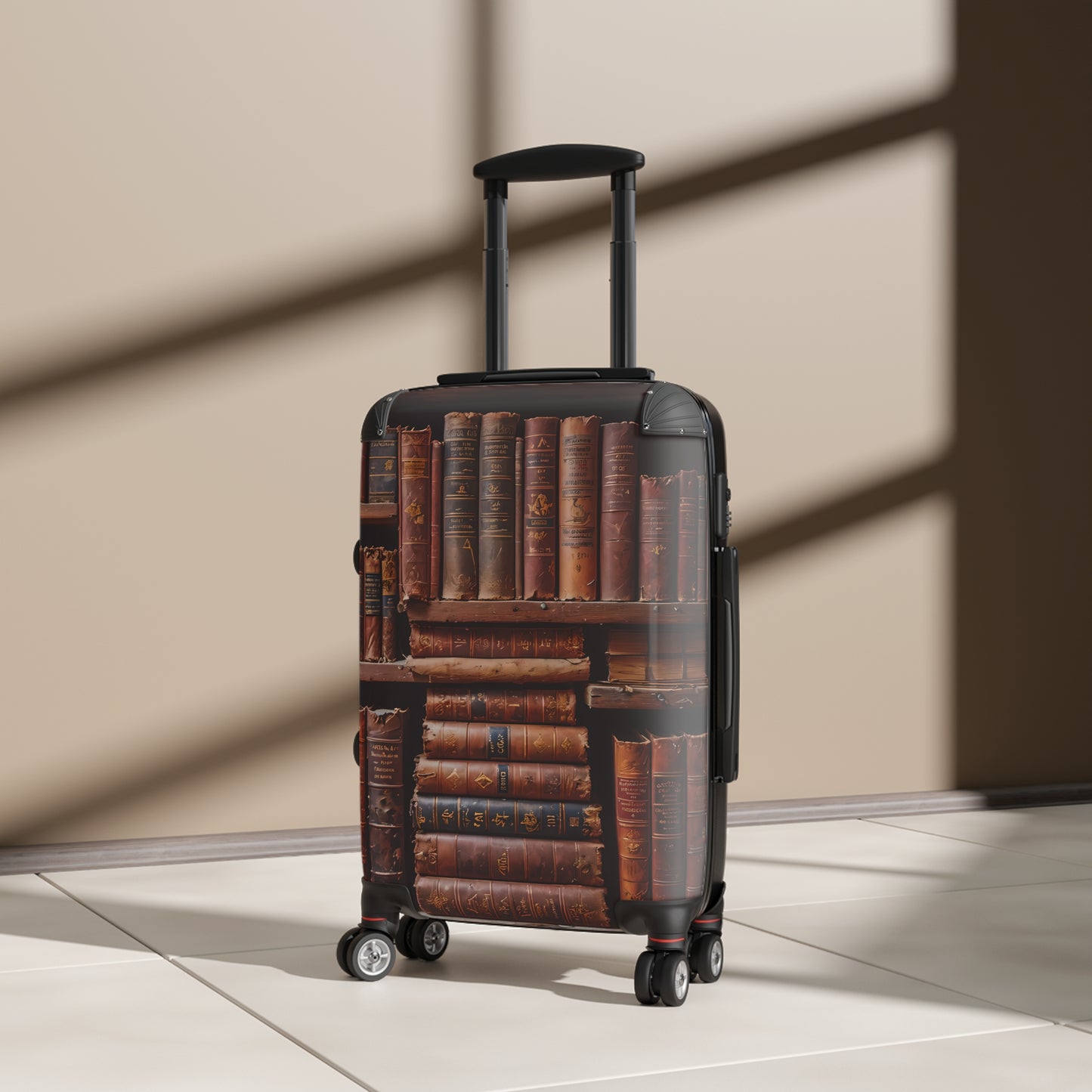 Vintage Book Collection on Shelf Cabin Suitcase