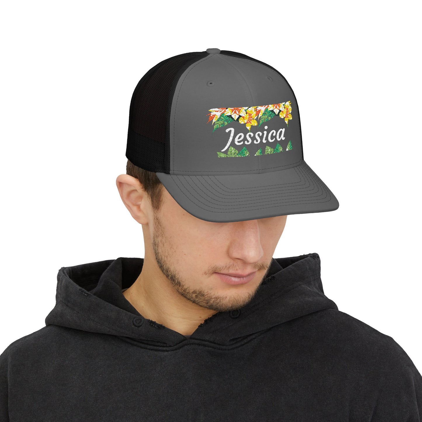 Personalized Embroidered Floral Name Trucker Cap