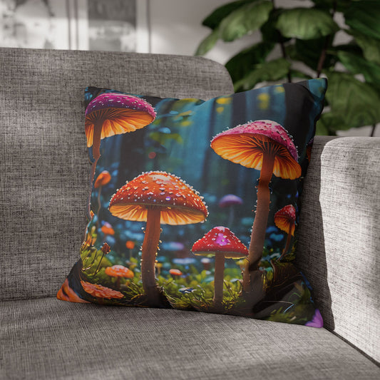 Colorful Forest Mushrooms Pillow Cover