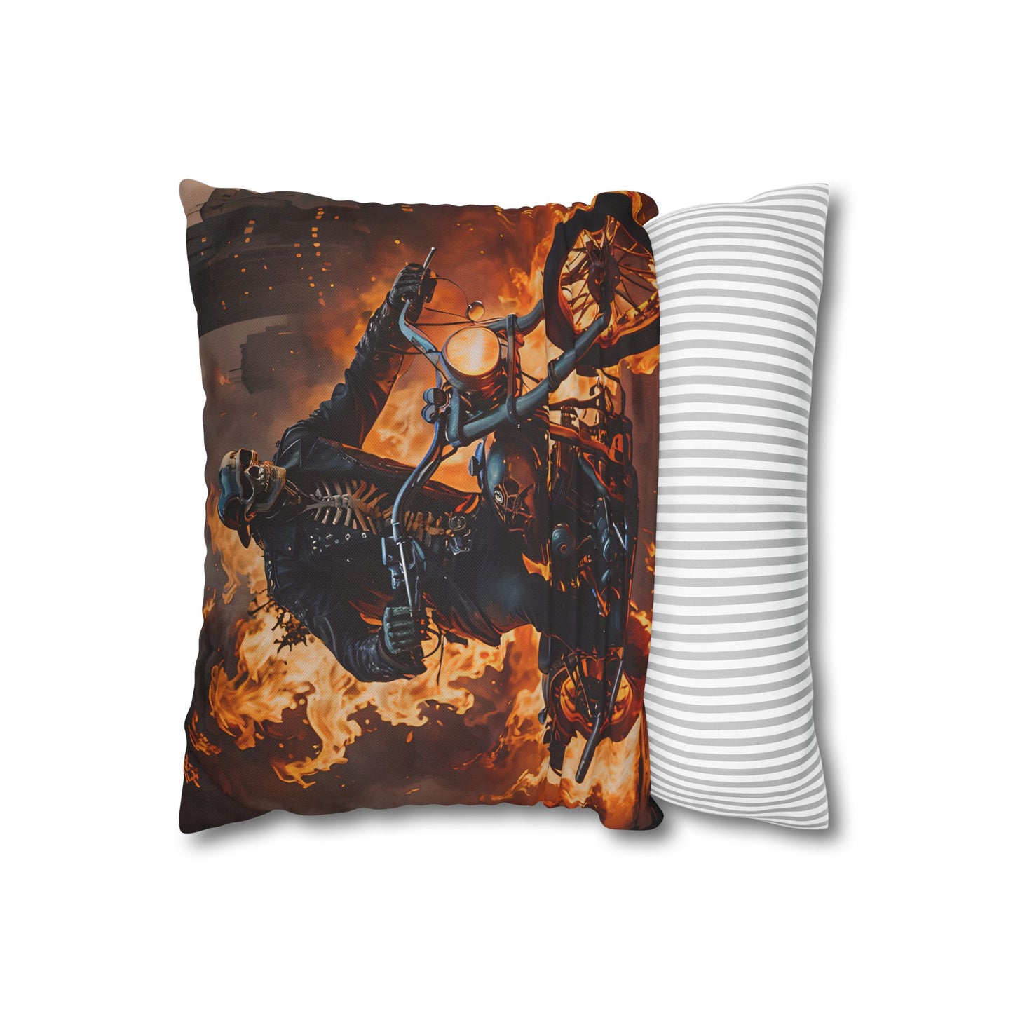Flaming Skeleton Biker Pillow Cover