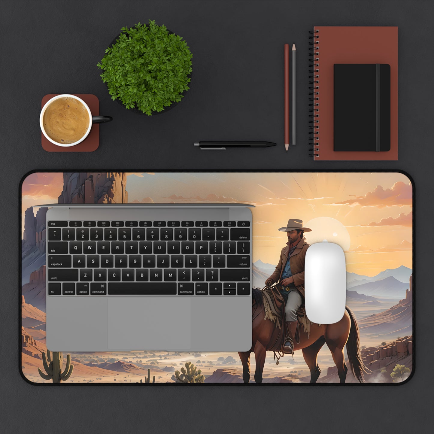 Western Cowboy Sunset Desk Mat