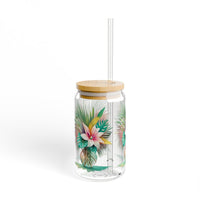 Tropical Palm Leaves Bouquet Sipper Glass