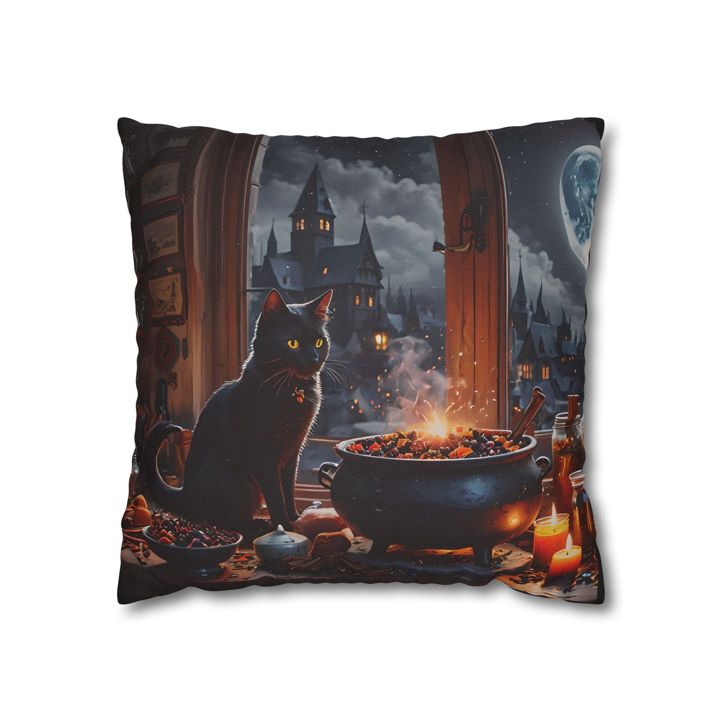 Black Cat Cauldron Pillow Cover