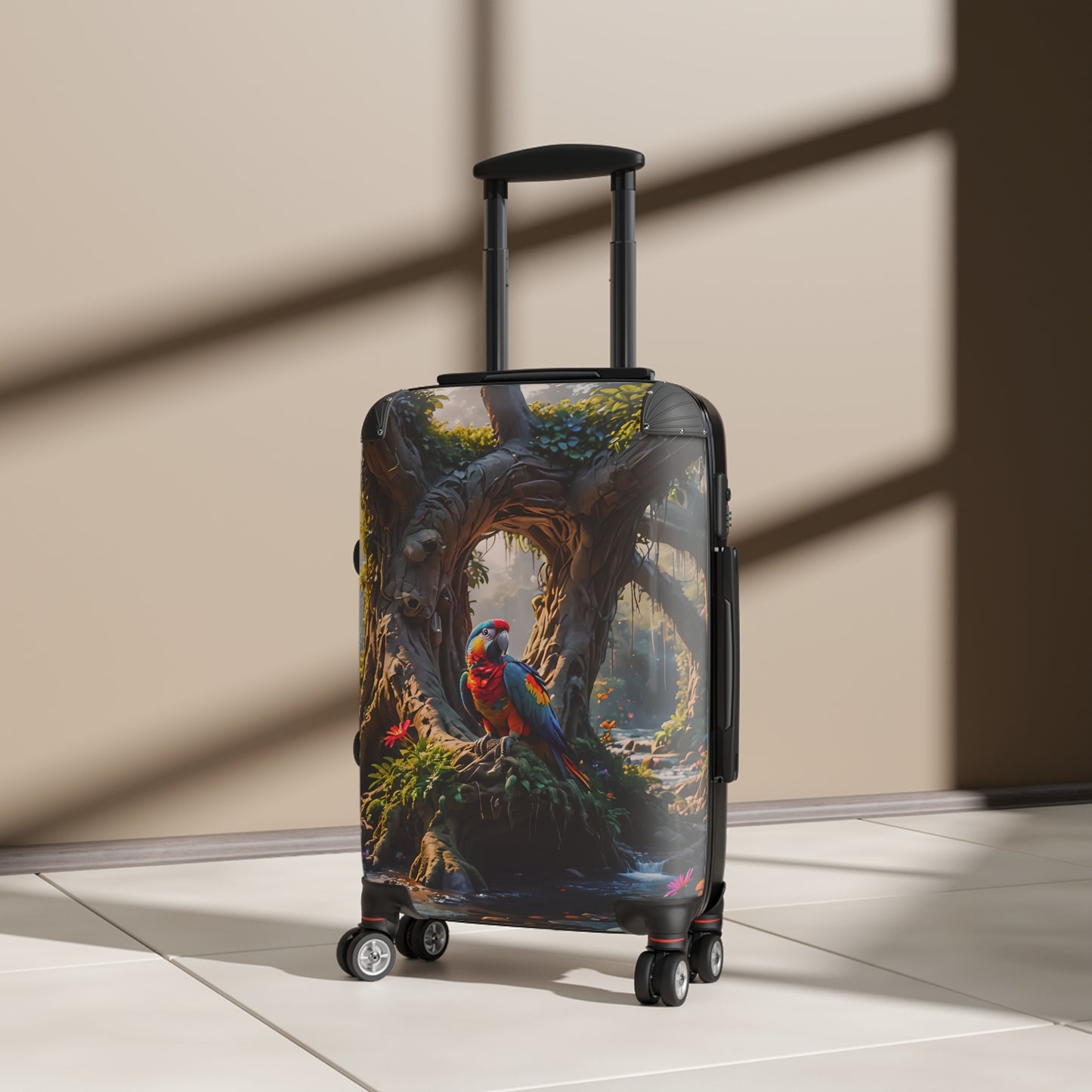 Tropical Parrot in Forest Cabin Suitcase