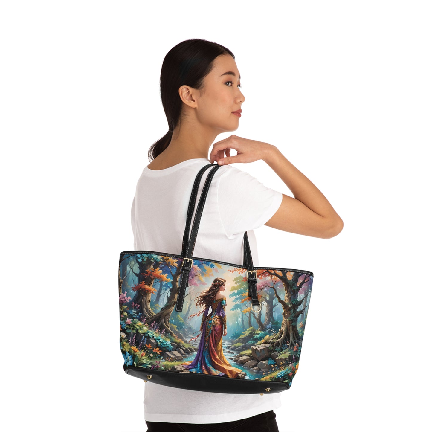Enchanted Woodland Woman PU Leather Shoulder Bag