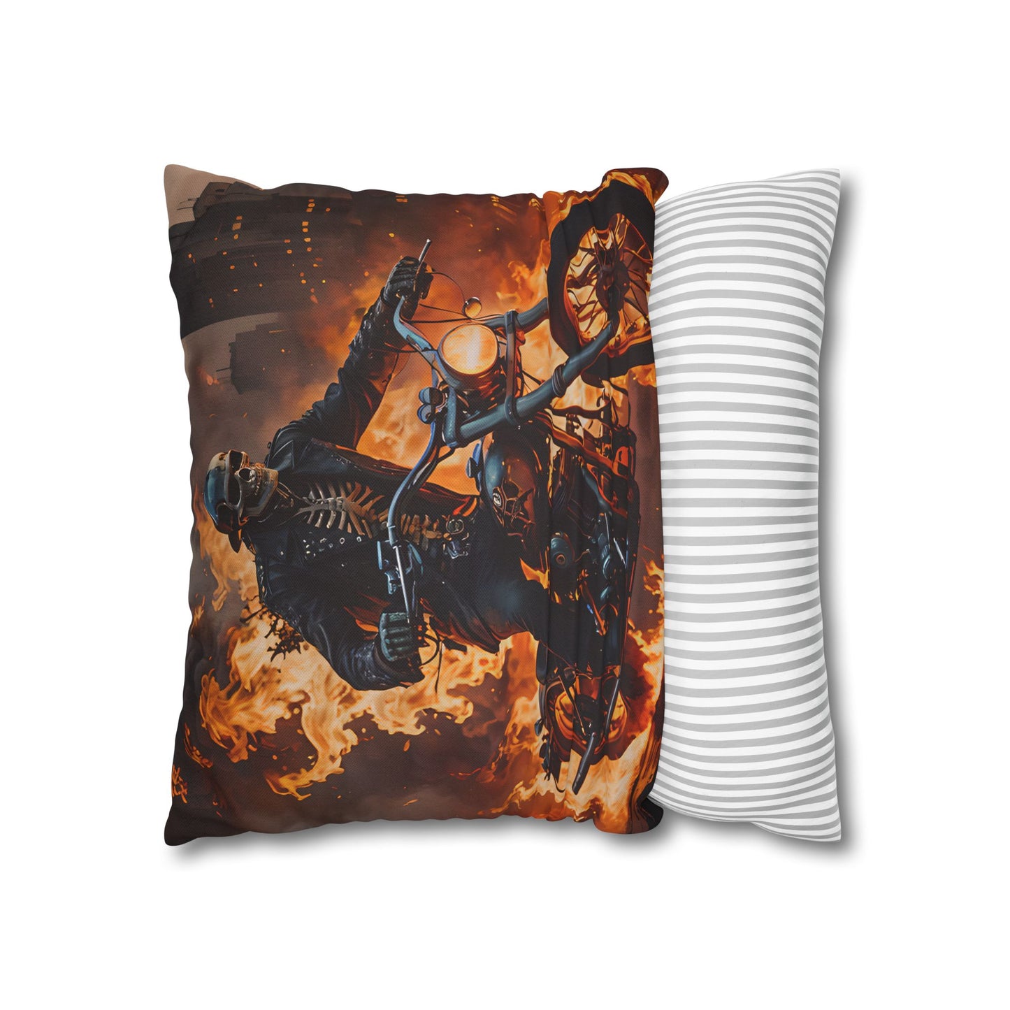 Flaming Skeleton Biker Pillow Cover