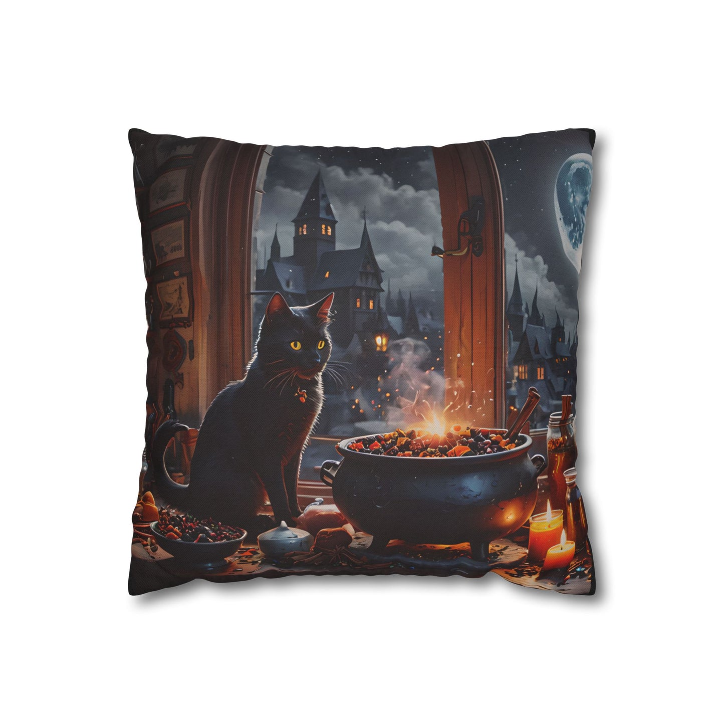 Black Cat Cauldron Pillow Cover