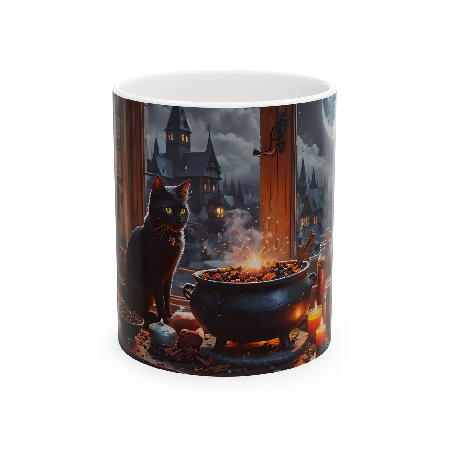 Black Cat Witch Cauldron Mug