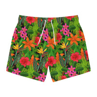 Vibrant Hibiscus & Plumeria Swim Trunks