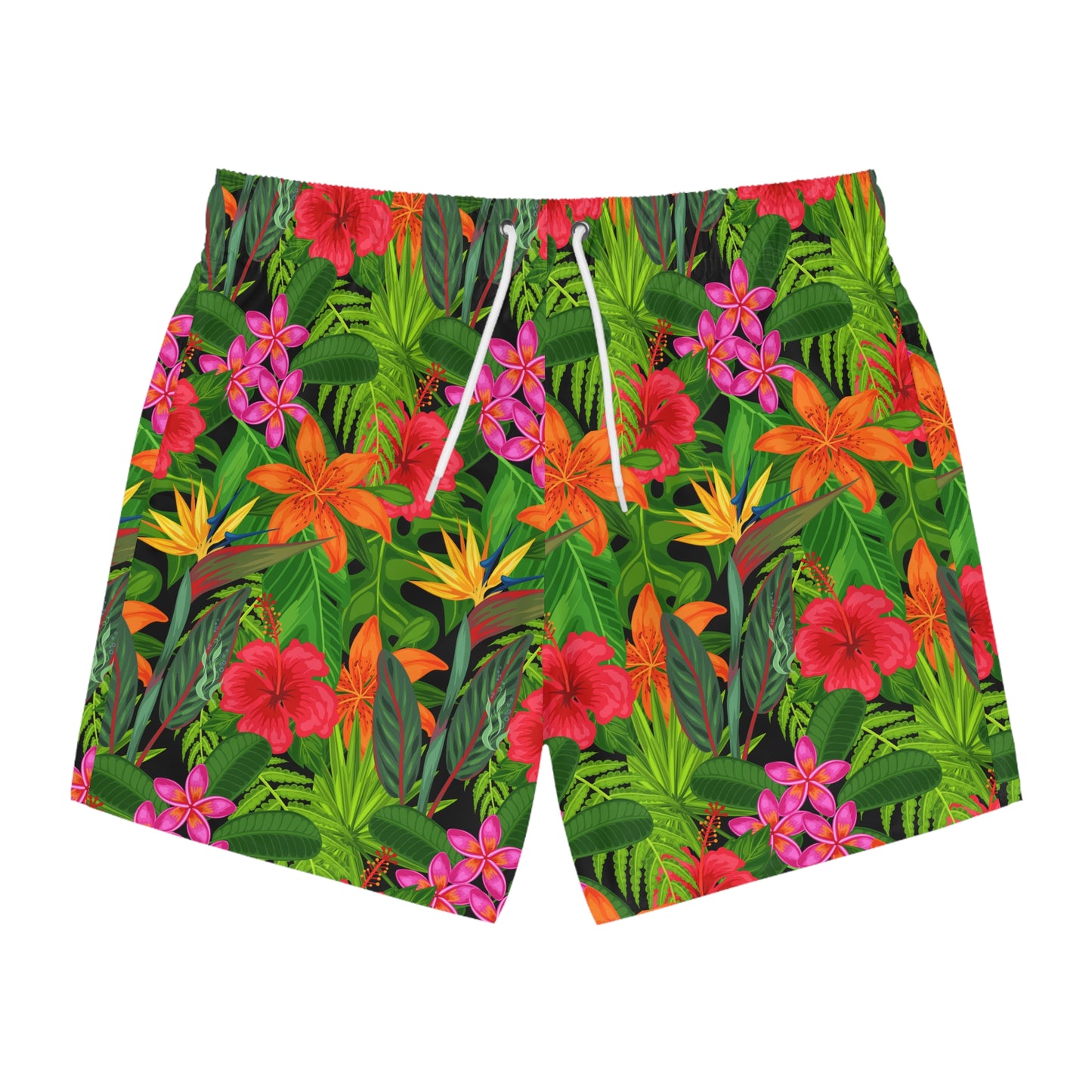 Vibrant Hibiscus & Plumeria Swim Trunks