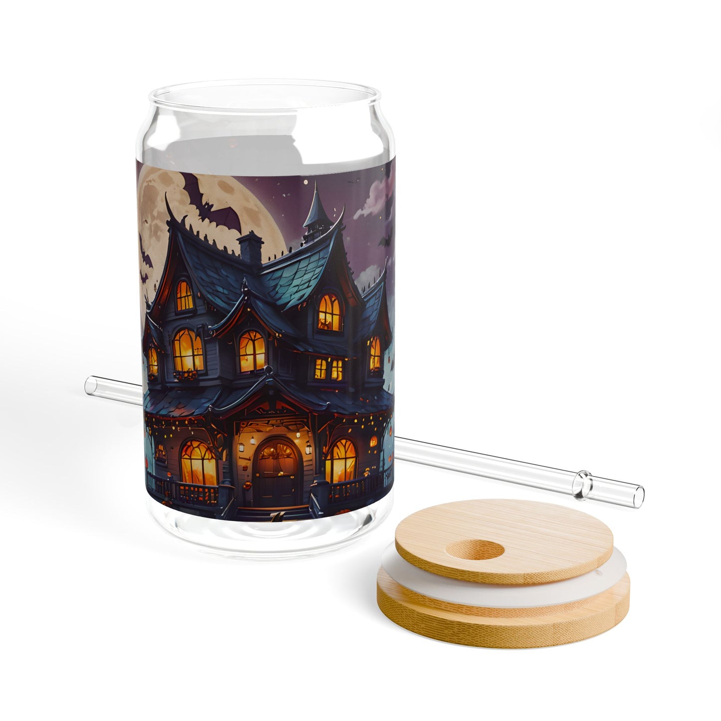 Halloween Haunted House Sipper Glass
