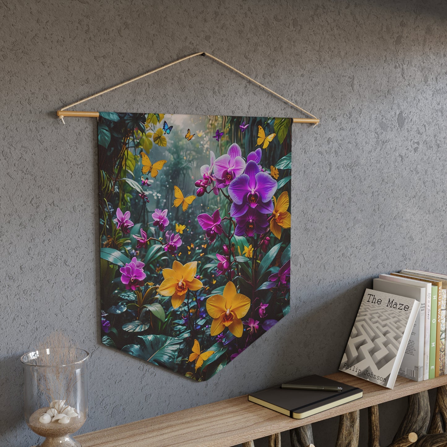 Orchid & Butterfly Pennant Wall Decor