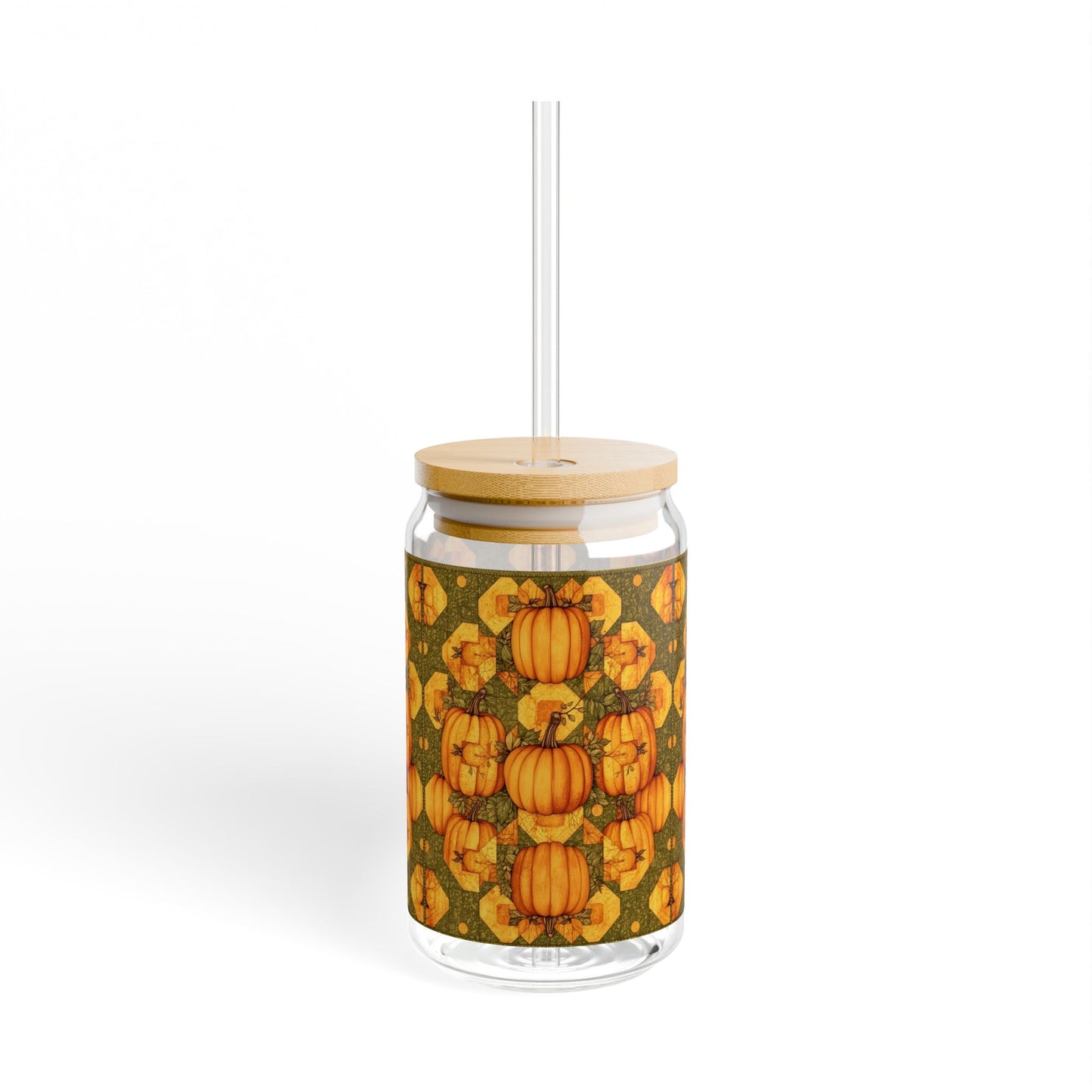 Quilt Patch Pumpkin Sipper Glass