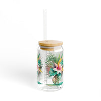 Tropical Palm Leaves Bouquet Sipper Glass