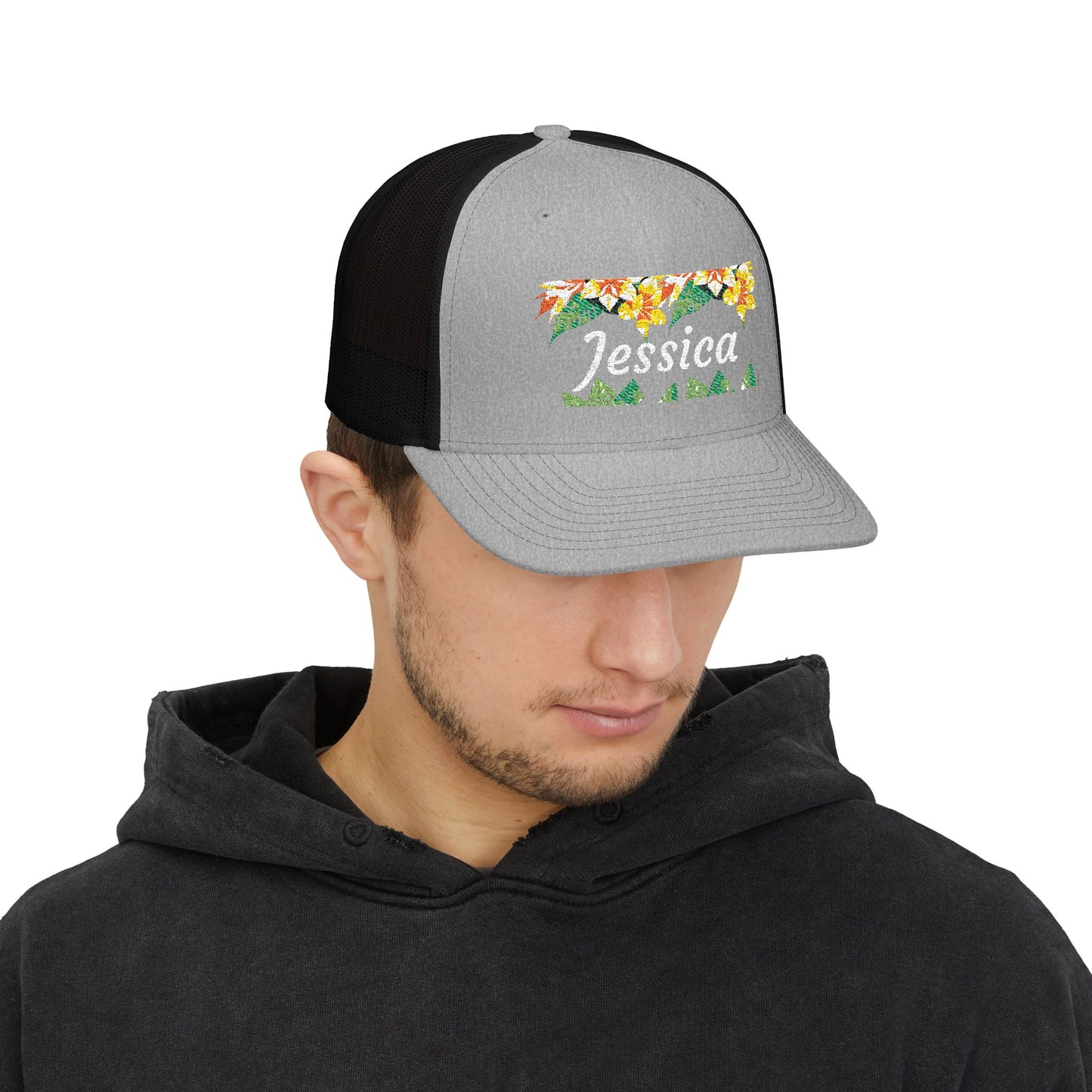 Personalized Embroidered Floral Name Trucker Cap