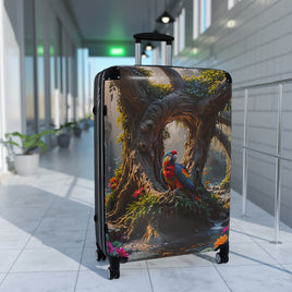 Tropical Parrot in Forest Cabin Suitcase