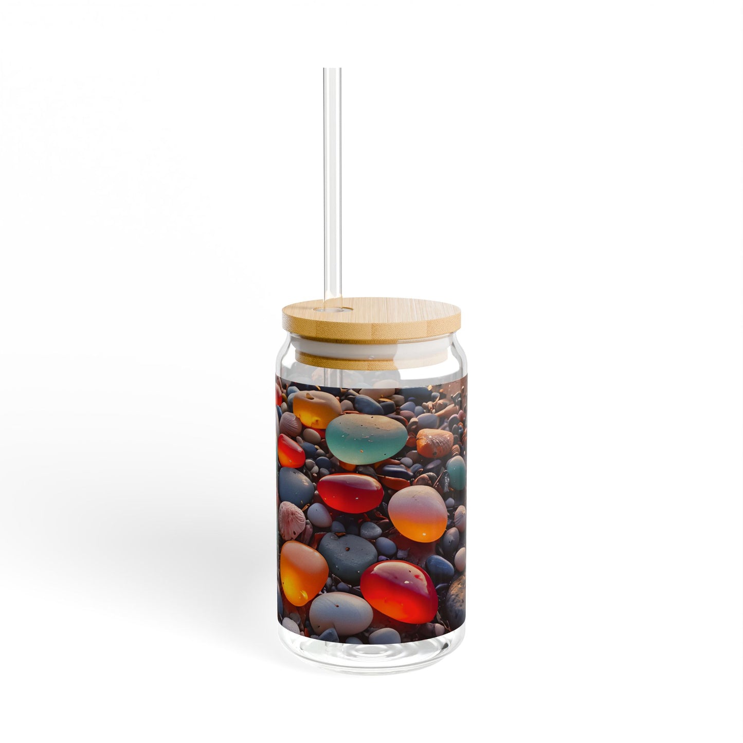 Colorful Sea Glass Pebbles Sipper Glass