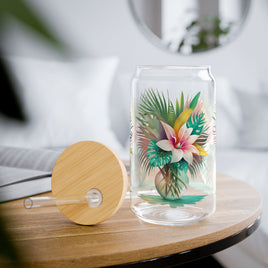 Tropical Palm Leaves Bouquet Sipper Glass