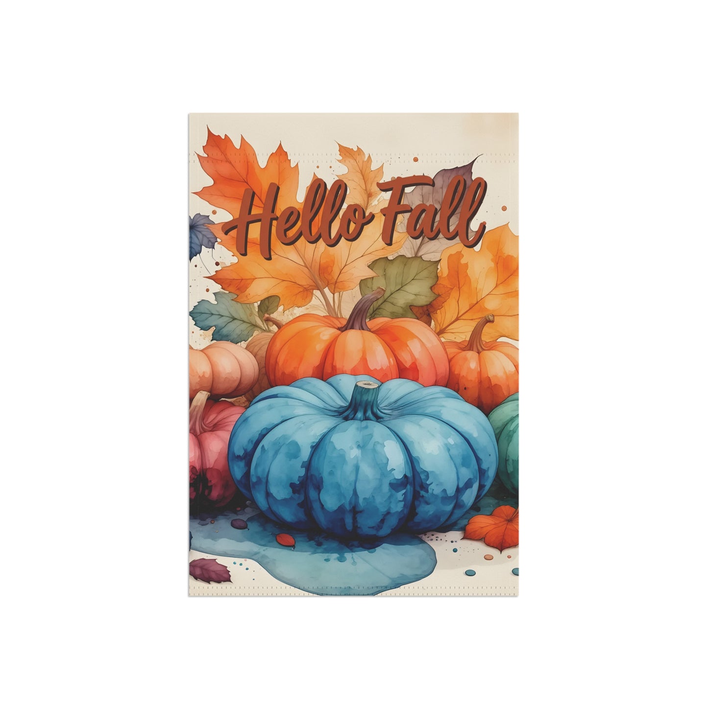 Hello Fall Watercolor Pumpkin Garden Flag