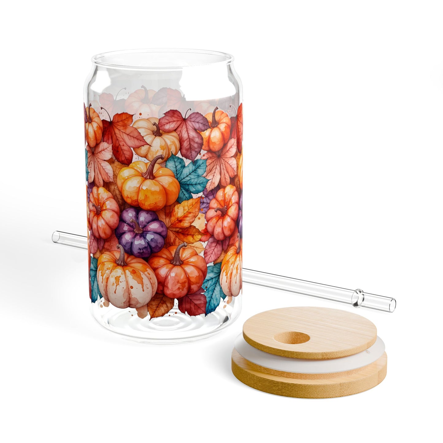 Autumn Colorful Pumpkins Sipper Glass