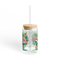 Tropical Palm Leaves Bouquet Sipper Glass