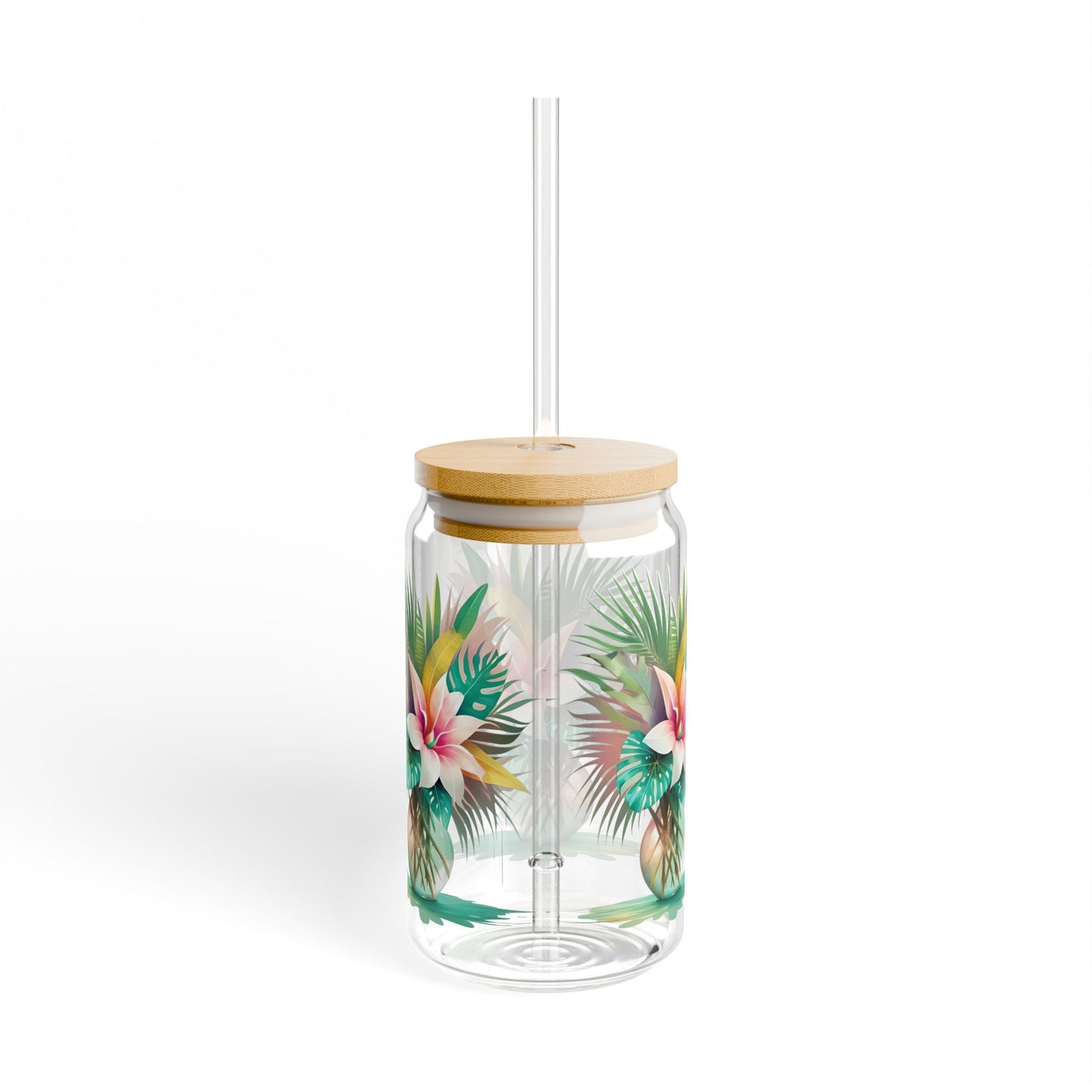 Tropical Palm Leaves Bouquet Sipper Glass