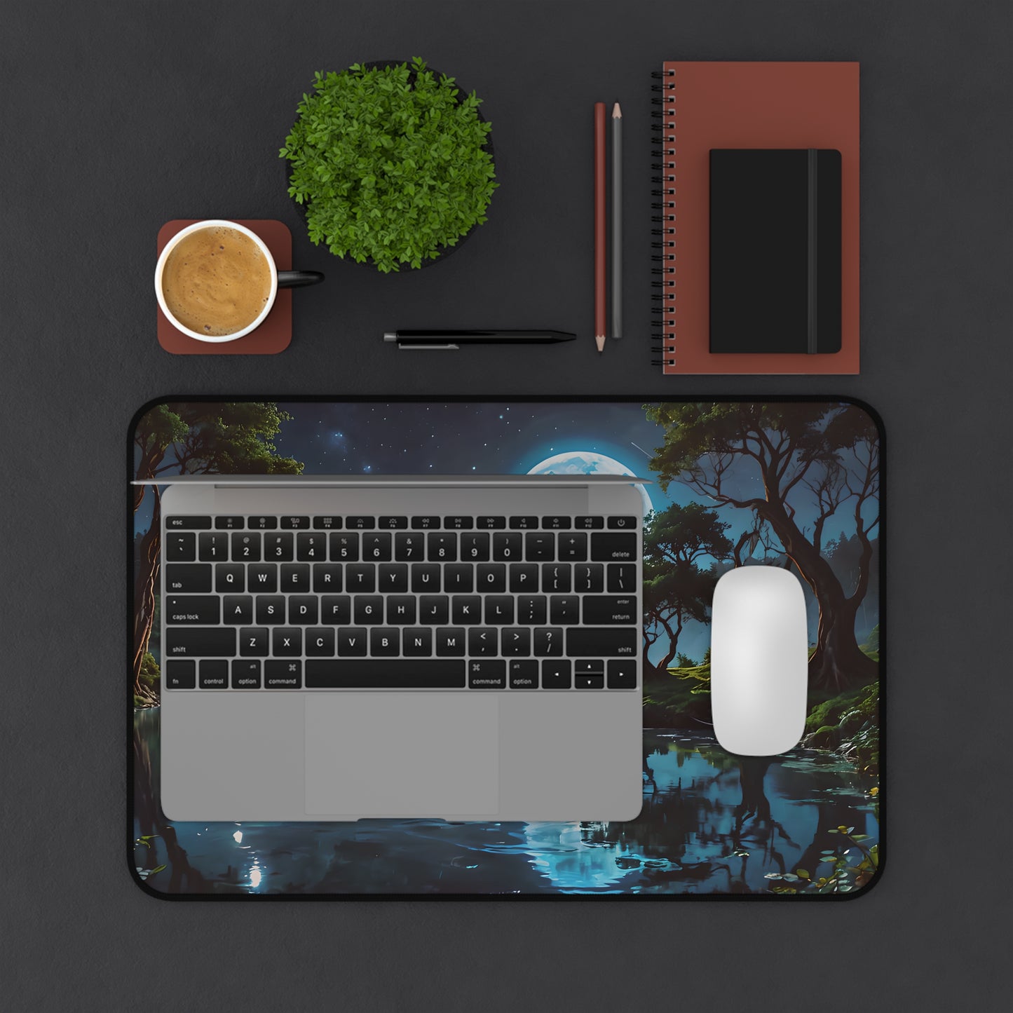Tranquil Moonlit Lake Desk Mat