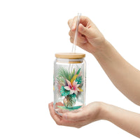 Tropical Palm Leaves Bouquet Sipper Glass