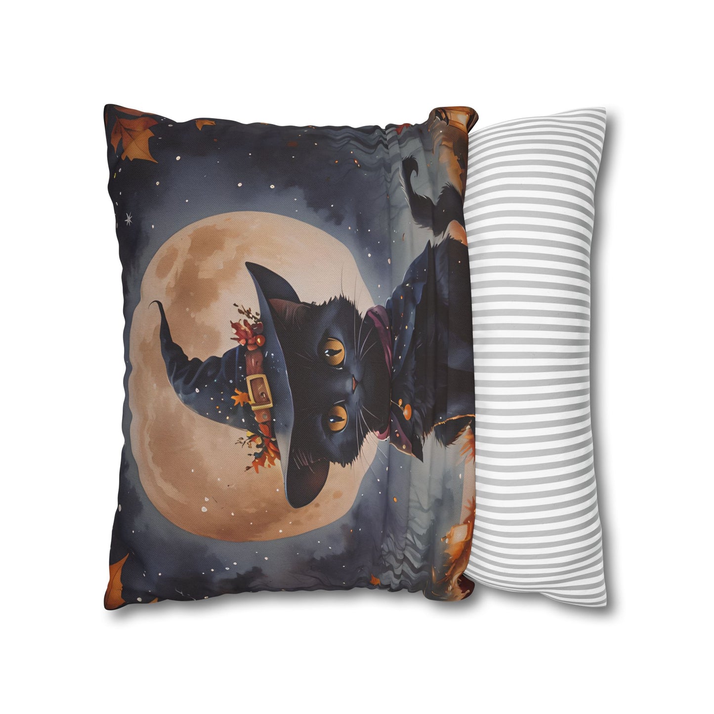 Black Cat in Witch Hat Pillow Cover