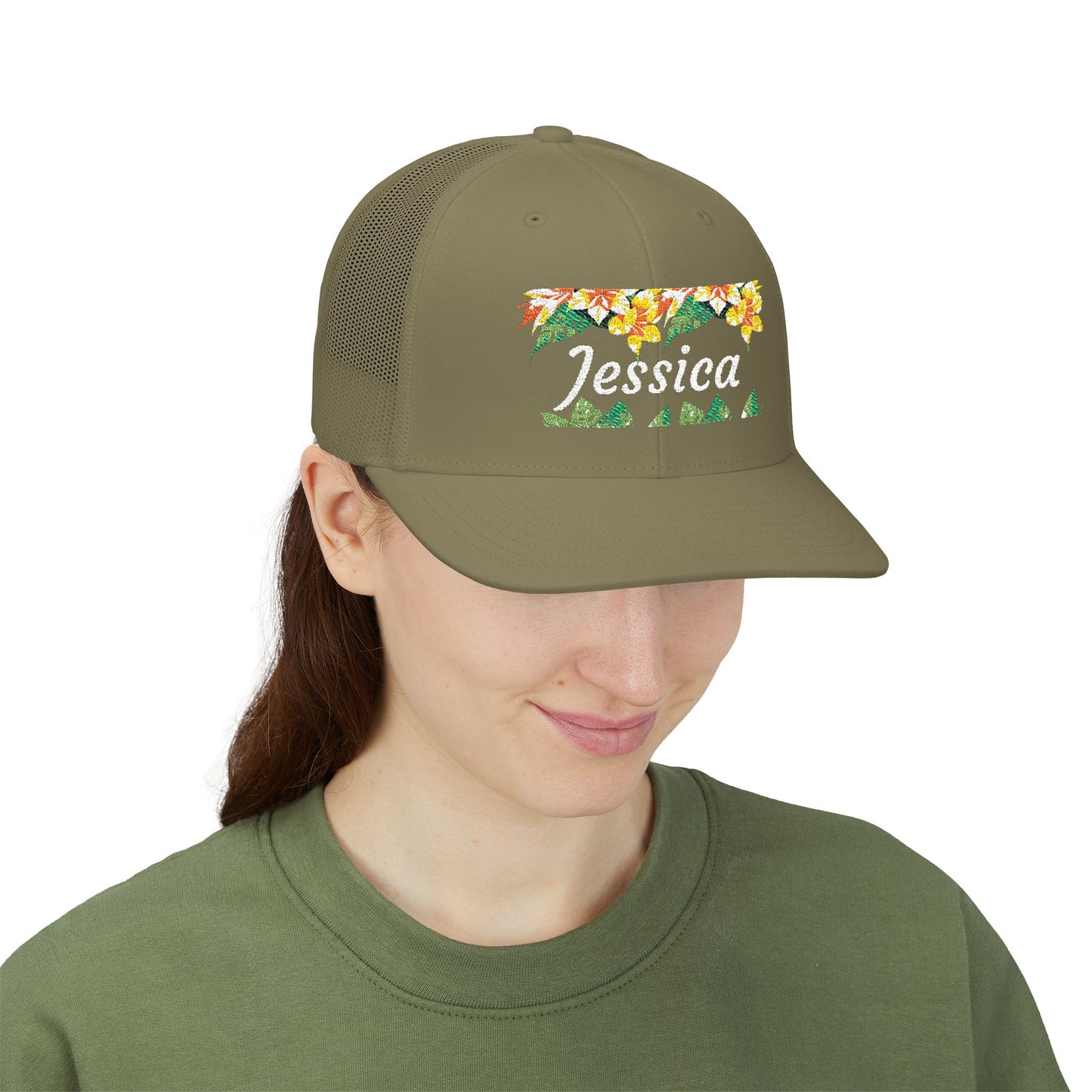 Personalized Embroidered Floral Name Trucker Cap