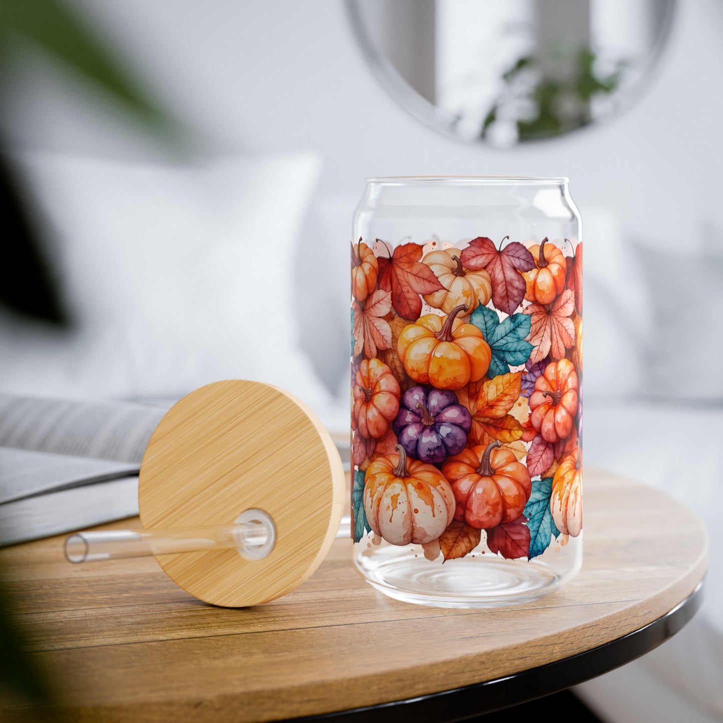 Autumn Colorful Pumpkins Sipper Glass
