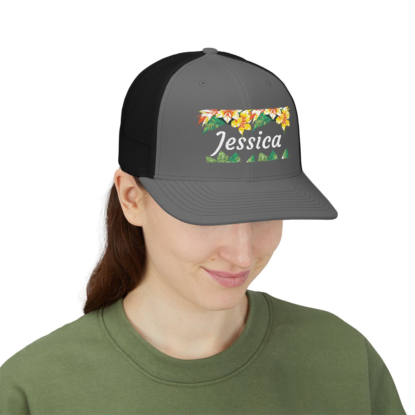 Personalized Embroidered Floral Name Trucker Cap