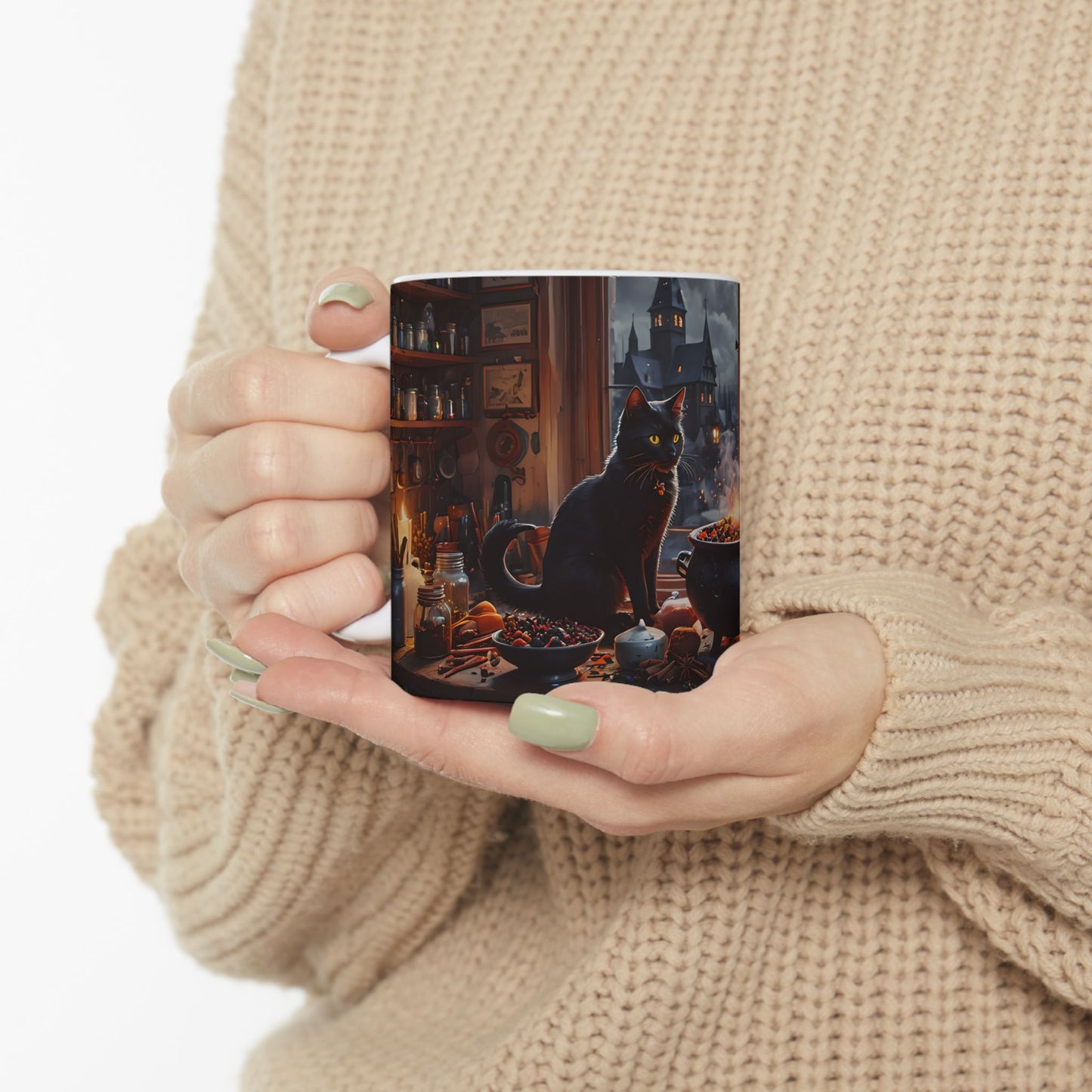 Black Cat Witch Cauldron Mug