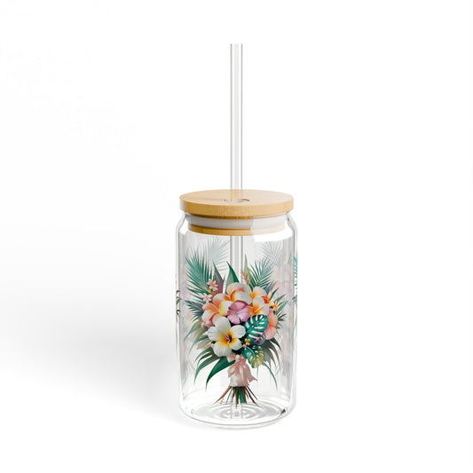 Floral Tropical Bridal Bouquet Sipper Glass