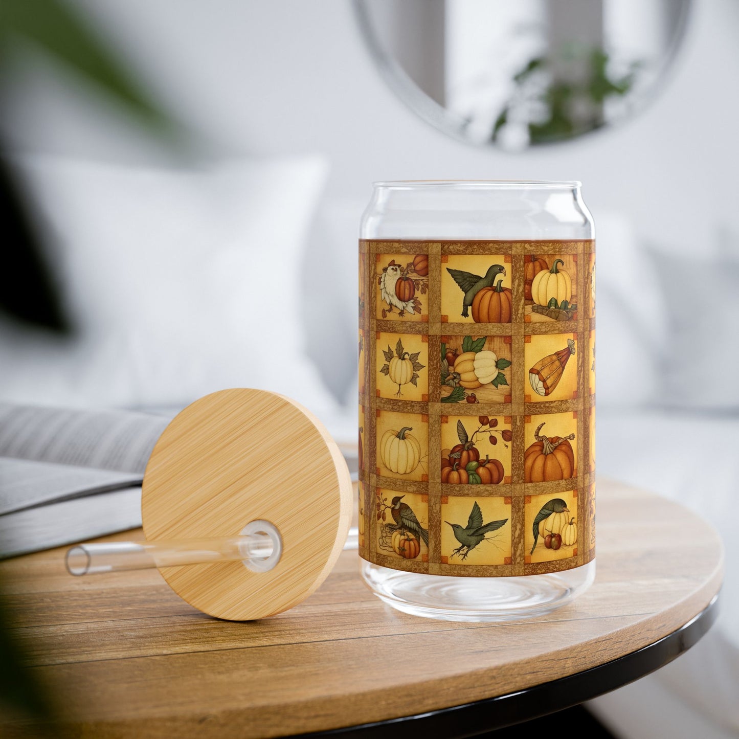Autumn Harvest Quilt Patch Sipper Glass