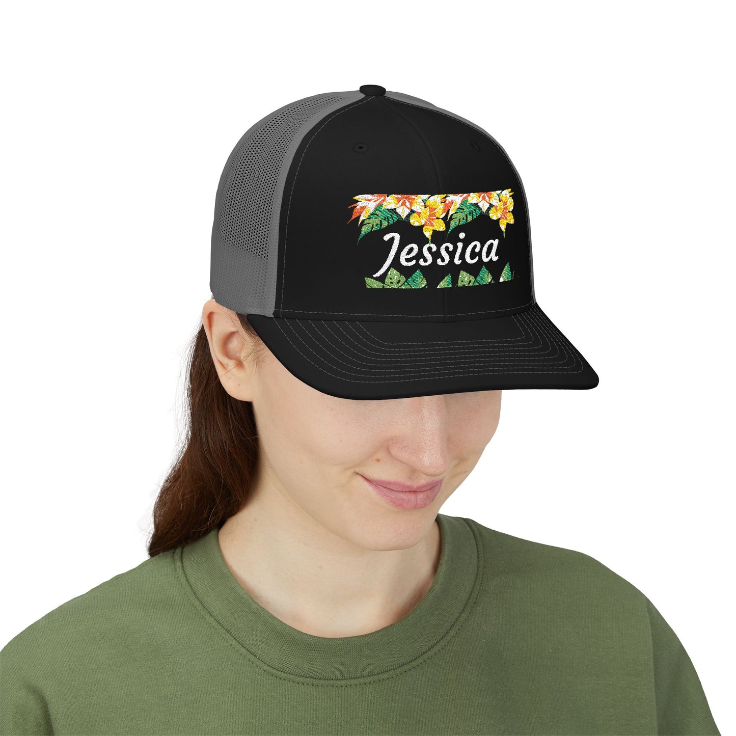Personalized Embroidered Floral Name Trucker Cap
