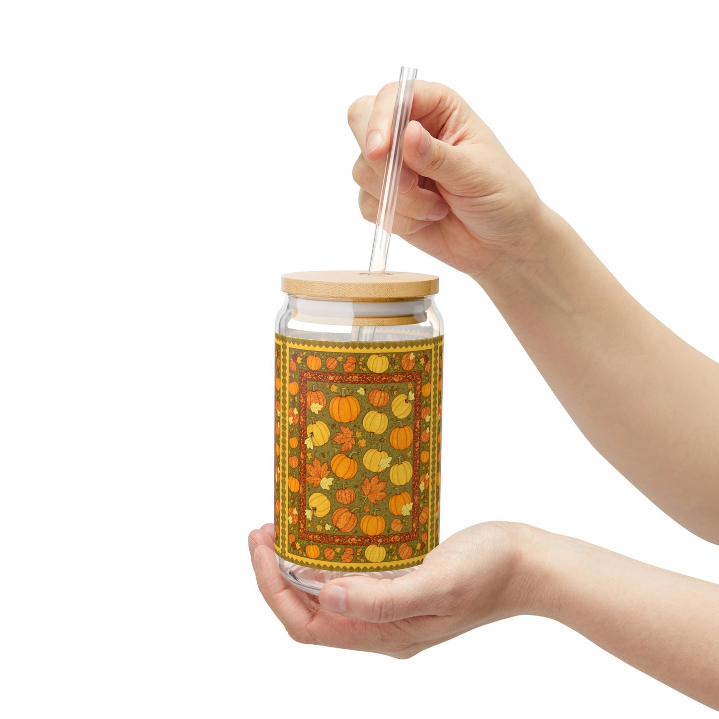 Pumpkin Harvest Quilt Patch Sipper Glass